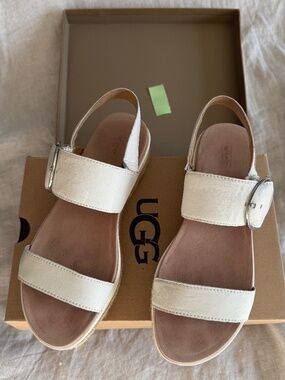 UGG platform wedge Espadrilles Sandals Big Buckle Ivory White 7.5